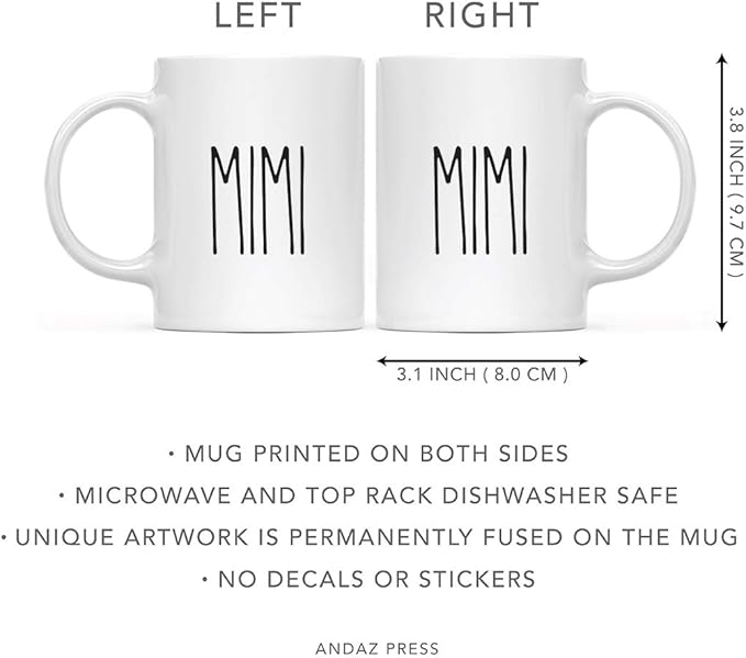 Andaz Press Simple Rustic Farmhouse Kitchen Decor 11oz. Ceramic Coffee Tea Mug Gift, Mimi, 1-Pack, Birthday Christmas Gift Ideas for Family, Friends