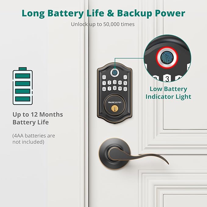 DS10 Keyless Entry Door Lock with 2 Lever Handle, Fingerprint, Keypad Code, 2 Keys, Smart Locks for Front Door, Bedroom, One-time Code, Auto-Lock, Easy Installation - Oil Rubbed Bronze