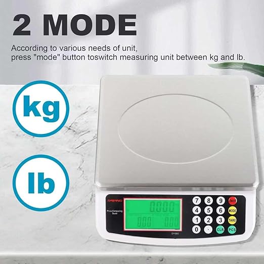 Large Digital Kitchen Scale 30KG Commercial Food Scale 66LB for Baking Bread Meat Stainless Steel Price Computing Scale LCD Display,Prep Counting Scale for Parts and Coins Adapter Included (Black)