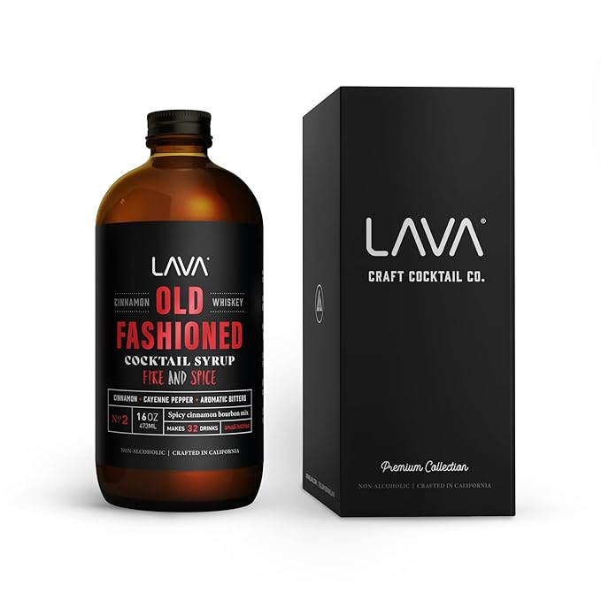 LAVA Premium Fire & Spice Cinnamon Whiskey Spicy Old Fashioned Cocktail Mix 16oz, Makes 32 Cocktails, Made with Aromatic Bitters, Demerara, Cinnamon, Cayenne Pepper. Just Add Whiskey.