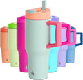 Elemental 32 oz 100% Leak Proof Tumbler with Handle & Straw - Stainless Steel Double Wall Insulated Tumbler for Hot and Cold Beverages - Travel Coffee Mug with Sip & Straw Lid - Mint Sorbet