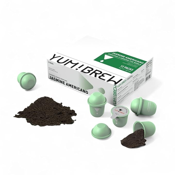 Yum!Brew Instant Jasmine Americano Coffee – Freeze-Dried Yunnan Arabica | 12 Servings | Floral & Smooth | Hot or Cold Brew | No Sugar | Low Calorie | Mini Travel Pods