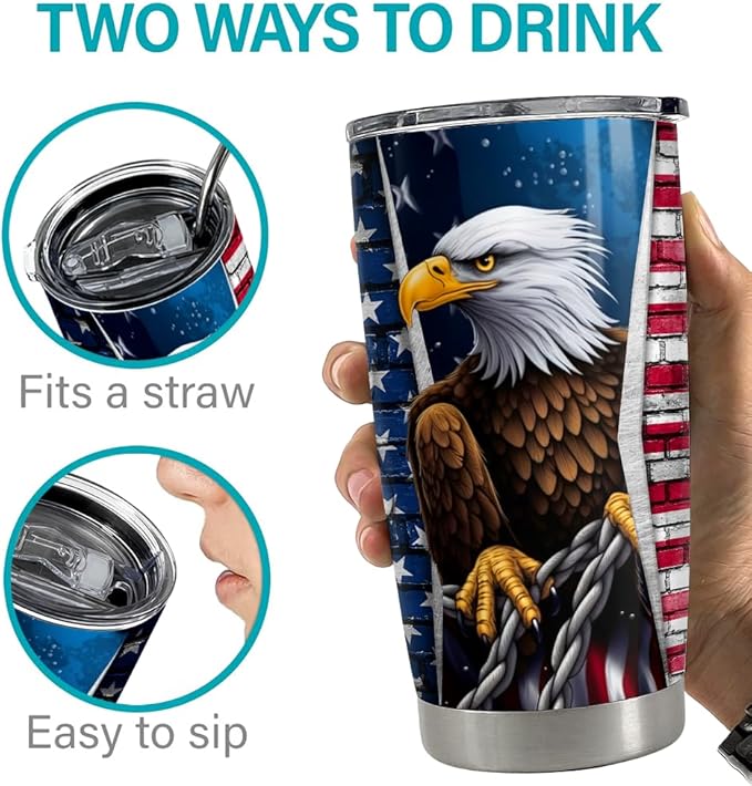 SANDJEST Eagle American Flag Tumbler 20oz Eagles Cups Gifts for Men Women Veterans Stainless Steel Insulated Tumblers Coffee Travel Mug Cup Gift for Birthday Christmas