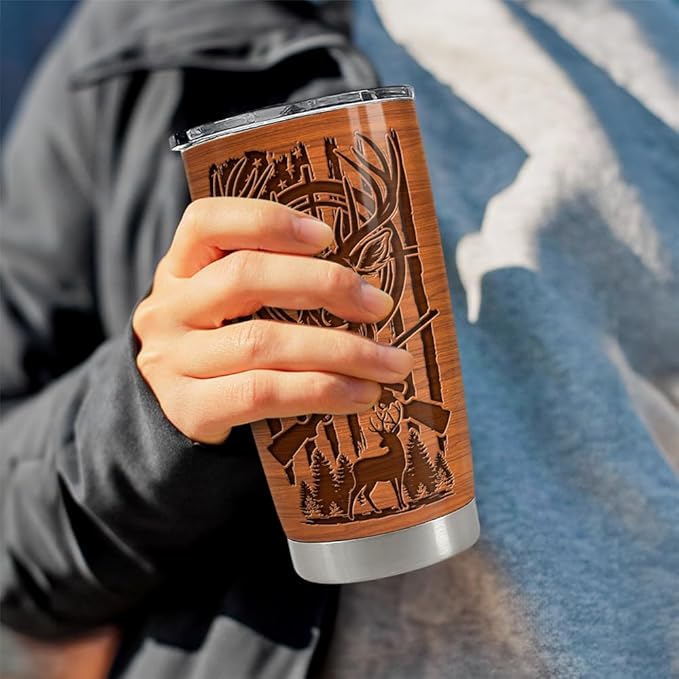Hunting Tumbler 20oz Stainless Steel Insulated Travel Mug Cup for Men Deer Hunter Gifts for Birthday Christmas Fathers Day