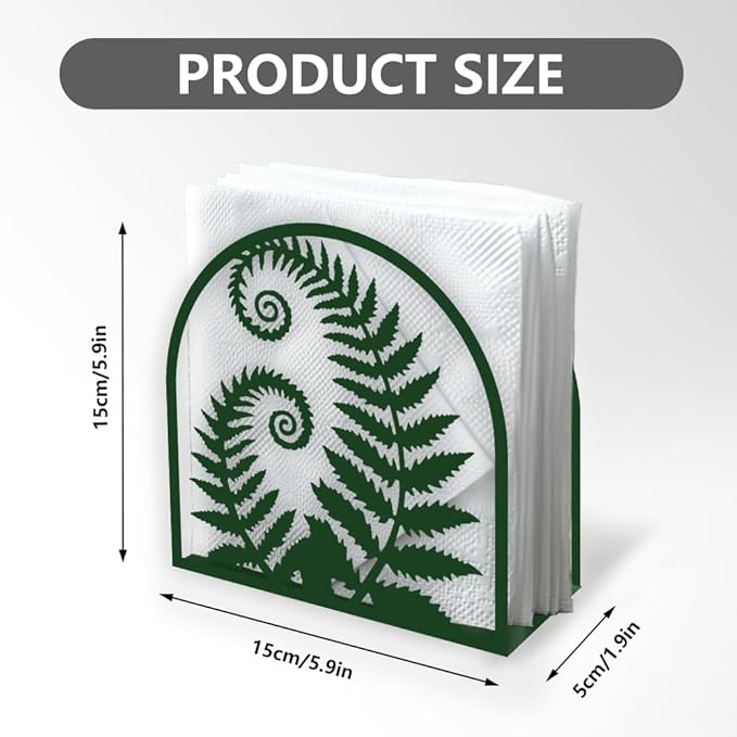 Fern Plant Decorative Green Metal Napkin Holder for Table, 5.9" x 5.9" x 1.9" Fern Leaf Standing Napkin Holder for Home Kitchen Restaurant Picnic Party Coffee Bar Dining Room