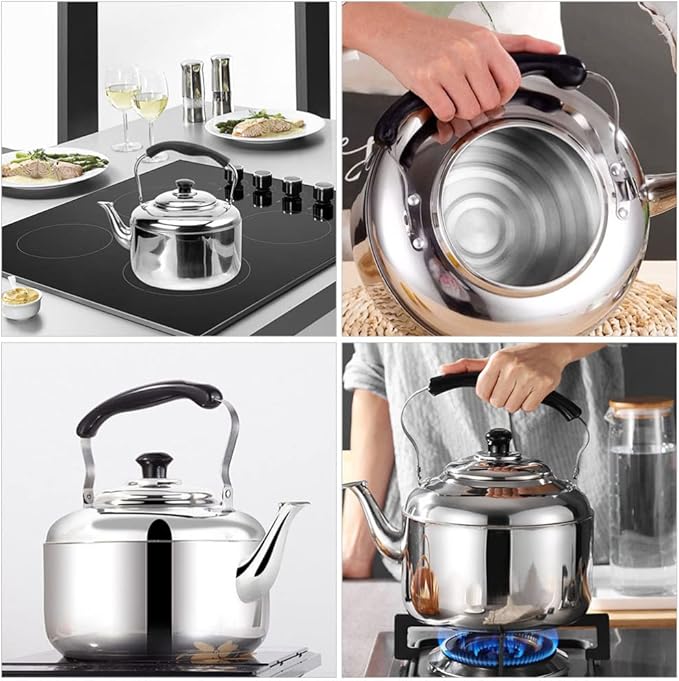 ERINGOGO Stainless Steel Whistling Tea Kettle Large Capacity Stove Top Kettle Compatible with Induction and Gas Stoves Comfortable Handle for Boiling Water and Brewing Coffee Tea
