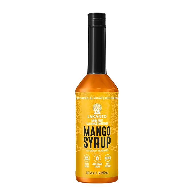 Lakanto Simple Flavoring Syrup - Monk Fruit Sweetener with Allulose, Perfect for Coffee, Tea, Cocktails, Snow Cones, Sodas, Other Drinks, Keto, Vegan (Mango - 25.4 fl oz)