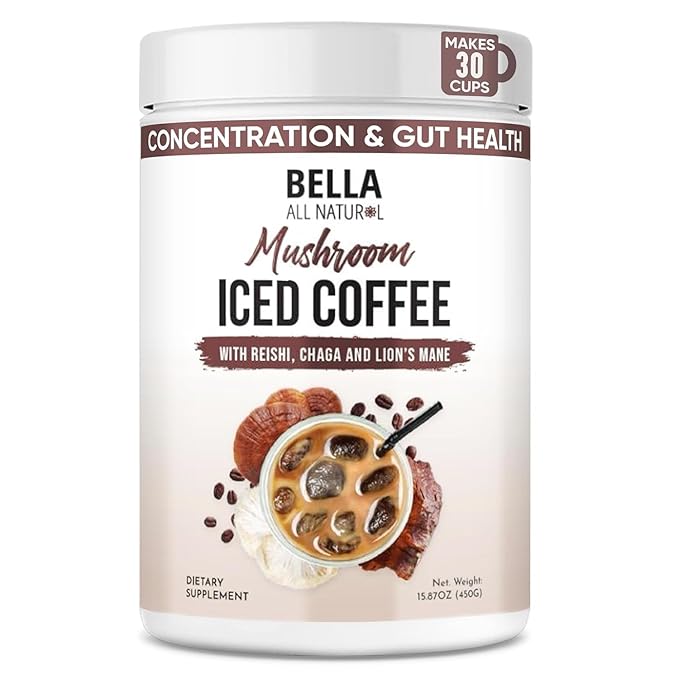 Bella all Natural Instant Mushroom Coffee – Organic Instant Coffee with Lion’s Mane & Chaga 30 Servings | Healthy for Focus, Brain Support & Immunity | Mushroom Coffee Powder