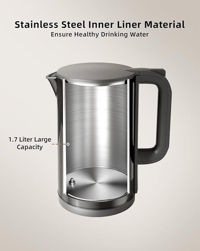 Electric Kettle with Temperature Control, 1.7L Cordless Kettle with 5 Presets, 2H Keep Warm, 304 Stainless Steel, BPA-Free, for Tea, Coffee & Baby Formula, Black