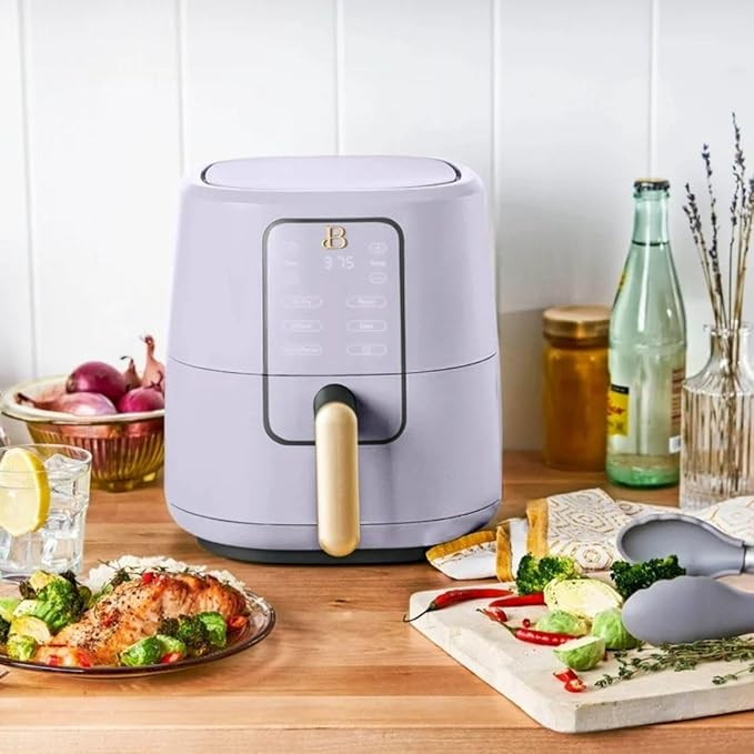 Beautiful 3 Quart Digital Air Fryer with TurboCrisp Technology – Matte Finish, Touchscreen, Nonstick Basket (Lavender)