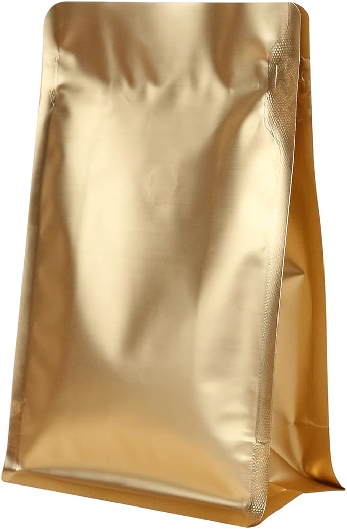 110 Pack High Barrier Stand-Up Coffee Bean Bags with Vented Valve, Matte Metallic, Heat-Sealable and Resealable Solid Color Pouches for Food Storage (5.3 * 10.4 inch,1 lb,16 oz,Golden)