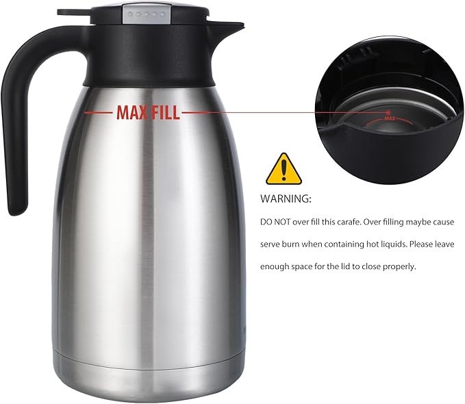 Heritage66 2L Thermal Coffee Carafe with Cleaning Brush – Triple-Wall Vacuum Insulated Stainless Steel Dispenser, 12h Hot / 24h Cold, Wide-Mouth Coffee & Tea Server