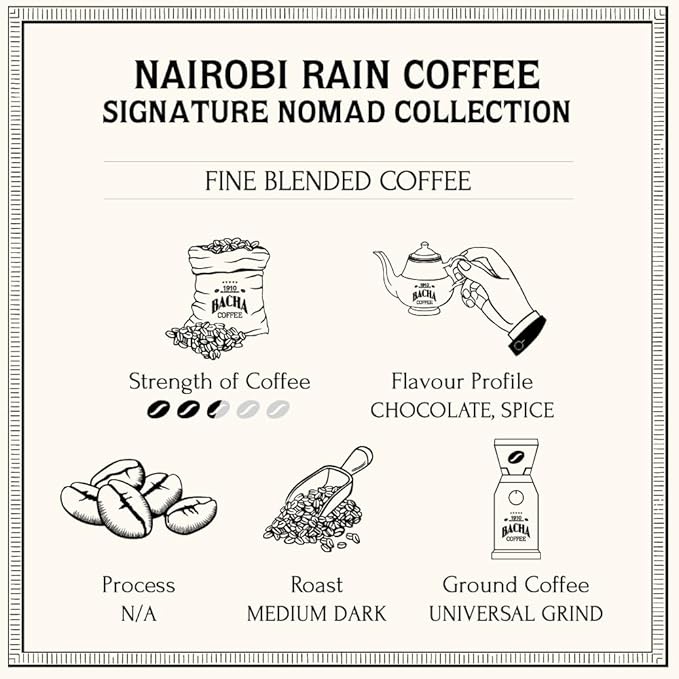 Bacha Coffee | Nairobi Rain Fine Blended Signature Nomad Collection, 100% Arabica Specialty Coffee, Whole & Ground Beans Bundle