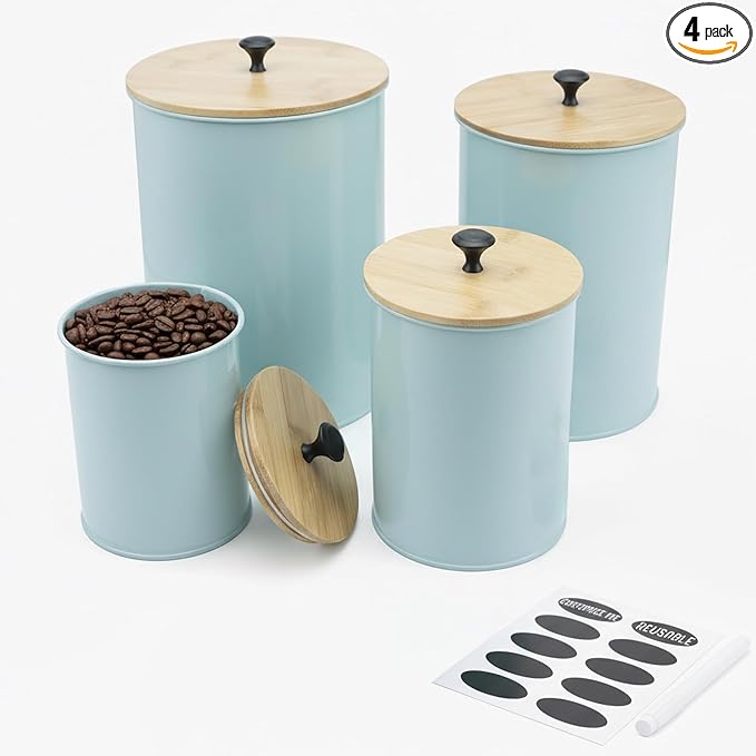 Kitchen Canisters for Countertop Set of 4 with Customizable Chalkboard Labels & Marker Pen - Big Iron Kitchen Canisters with Airtight Lids - Sage Green Canister Set - Flour and Sugar Containers