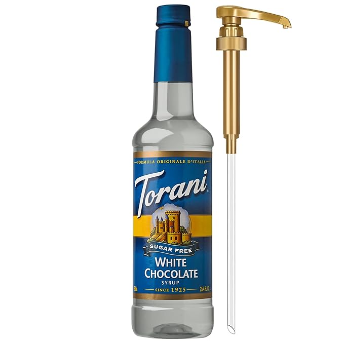 Torani Sugar Free Coffee Syrup, White Chocolate Flavored Syrup for Drinks, Zero Calorie, Pump Included, 25.4 Fl Oz