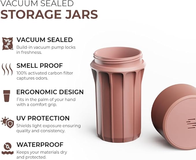 Staze Preserve Vacuum Sealed Storage Jars (148ml) | Patented Smell Proof Containers | Herb Storage & Food Storage Container with Protection - (CLAY)