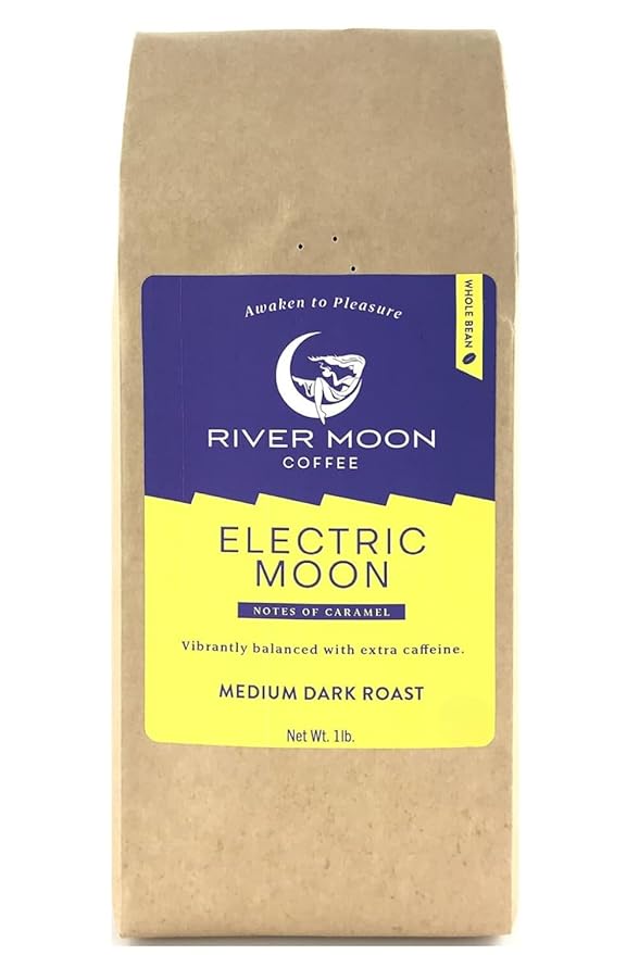 River Moon Coffee, Electric Moon High-Caffeine Whole Bean Coffee, 16 Ounces, Bold Medium-Dark Roast