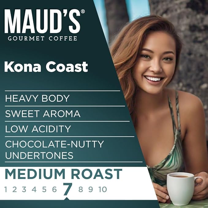 Maud's Kona Coffee Pods, 50ct, Medium Roast Coffee in Recyclable Single Serve Pods – 100% Arabica Coffee, Compatible with Keurig K Cups Maker