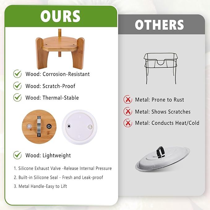 1.3 Gallon Drink Dispenser, Glass Beverage Dispenser with Wood Stand, Lemonade Dispenser with Airtight Valve and Stainless Steel Spigot Fruit Infuser, Thick Drink Dispenser for Parties Restaurants