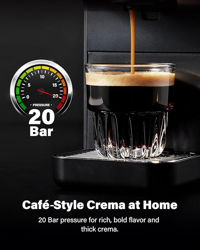 20 Bar Espresso Machine, Compatible with Nespresso Original & Dolce Gusto Capsules, Ground Coffee & ESE Pods, 47.3oz Tank, One-Touch Boil, Smart Controls, Drip Tray & Storage