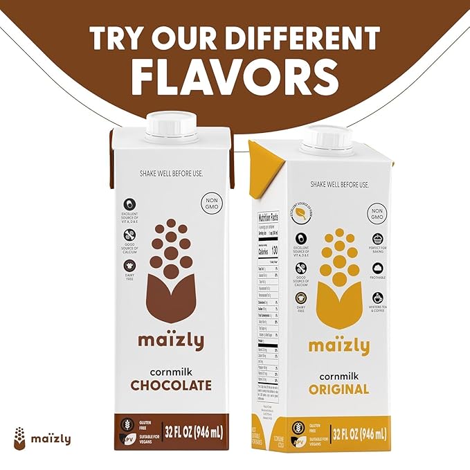 Maizly Chocolate Corn Milk, Non-GMO, Plant-Based & Non-Dairy Chocolate Flavored Drink, Gluten & Dairy-Free Alternative to Whole Milk, Kosher Drink for Kids & Adults, 946 ml, Pack of 2