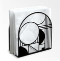 Modern Geometric Decorative Black Metal Napkin Holder for Table, 5.3" x 4.9" x 1.9" Curves Straight Lines Standing Napkin Holder for Home Kitchen Restaurant Picnic Coffee Bar Dining Room