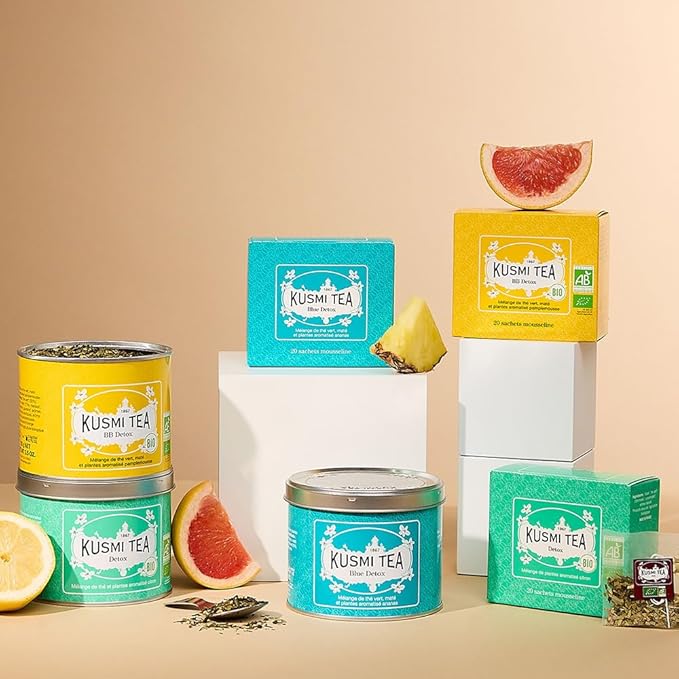 Kusmi Tea - Blue Detox - Blend of Green Tea, Mate & Pineapple - Rosehip, Rooibos, Mint, Guarana Flavours - Enjoy Hot or Iced - Exotic Infusion Perfect for Tea Lovers - 20 Tea Bags