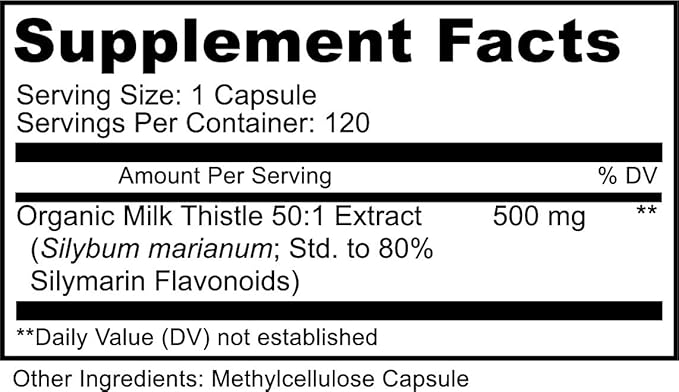 PURELY beneficial Organic Milk Thistle Capsules, 50:1 Milk Thistle Extract, Silybum Marianum 25000 mg Strength, Liver Cleanse & Antioxidant Support, 120 Veg Capsules, Vegan & Non-GMO