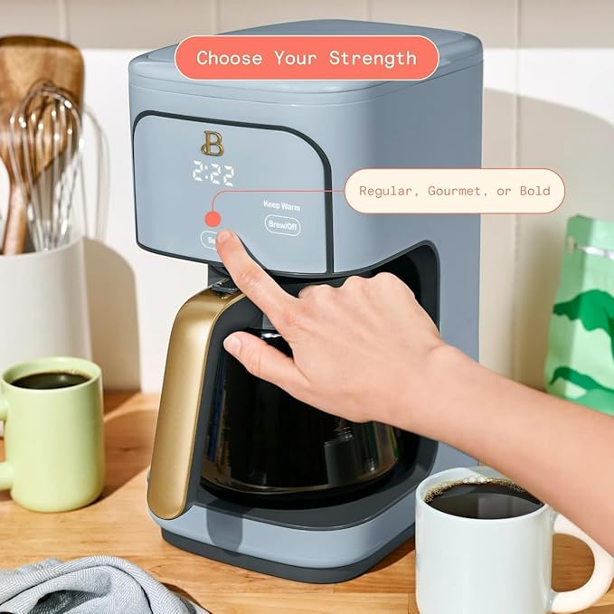 Beautiful 12 Cup Programmable Coffee Maker, Drip Coffee Machine with Glass Carafe, Automatic Brew Strength Control, Espresso Maker Function, Compact Espresso Machine (Cornflower Blue)