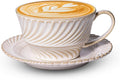Ceramic Latte Cup with Saucer, 12 OZ Cappuccino Cup Vintage Cafe Art Cups for Espresso Turkish Coffee, Farmhouse Latte Mugs Tea Cups and Saucers Porcelain Set for Baristas Great Gift