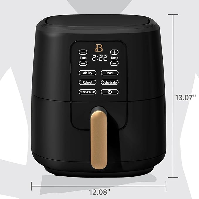 Beautiful 6 Qt Air Fryer with TurboCrisp Technology, EverGood Ceramic Nonstick Coating - Roast, Reheat and dehydrator, kitchen appliances by Drew Barrymore (Black)