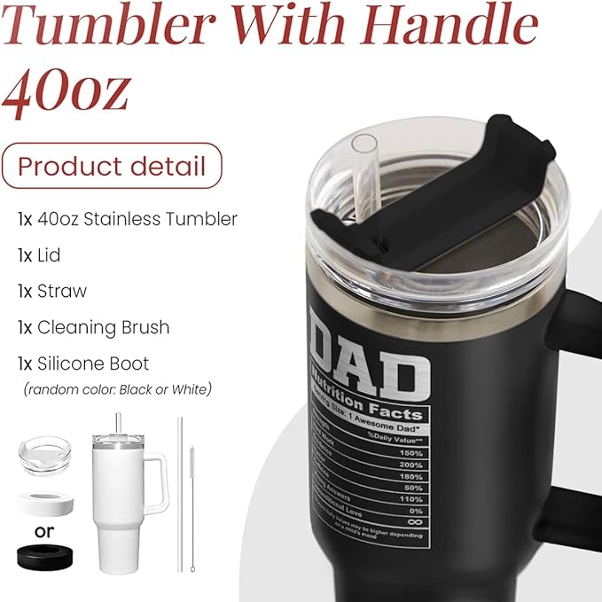 SANDJEST Best Dad Ever Tumbler 40oz Stainless Steel Insulated with Lid & Straw, Dads Gifts for Christmas Birthday Valentine Fathers Day, Father Coffee Cup Gift for Dad Daddy Father from Daughter Son