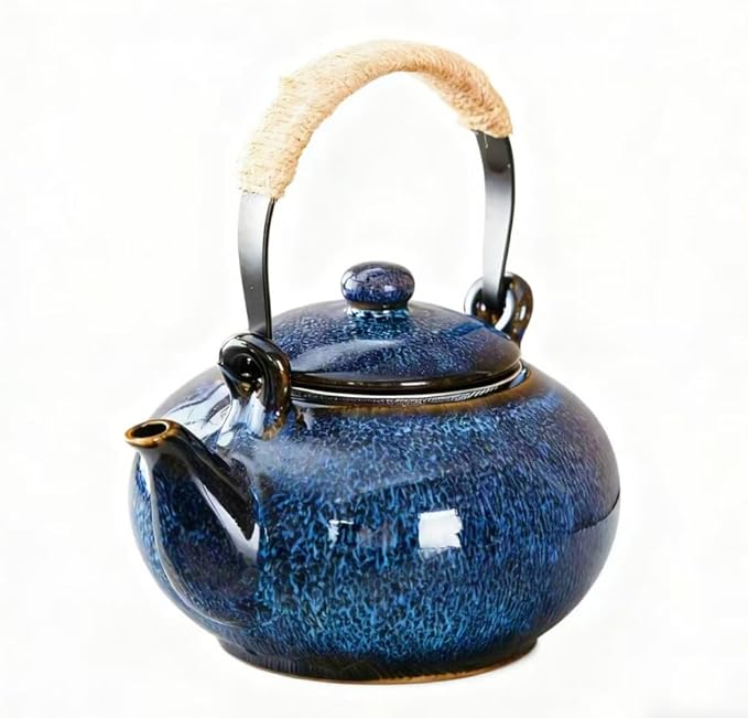 Toptier Leaf Teapot, Porcelain Tea Pot with Stainless Steel Infuser, Blooming & Loose Leaf Ceramic Teapot, 37 Ounce,blue