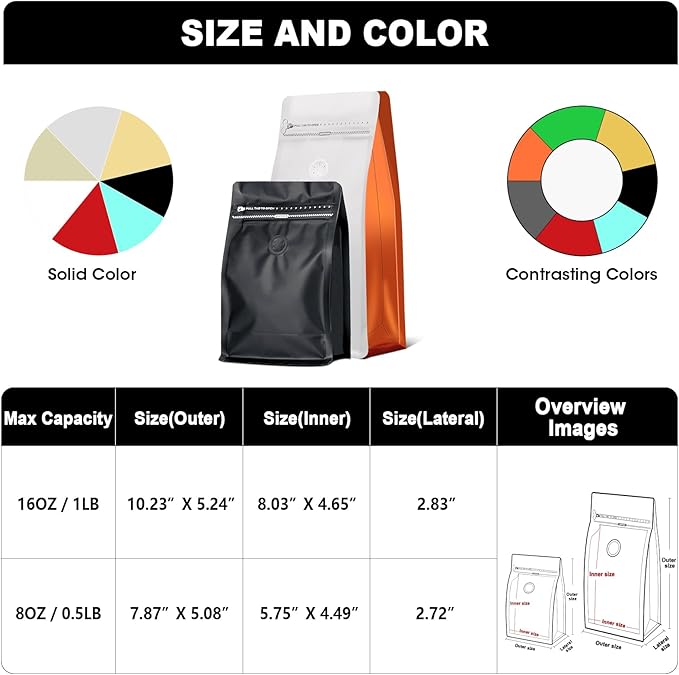 Coffee Bags with Valve(60pcs,8 oz,1/2 lb) Vented Coffee Beans Packaging Bags High Barrier Aluminumed Foil Flat Bottom Heat Sealed Side Zipper Resealable Storage Bag for Home or Business（Kraft Paper）