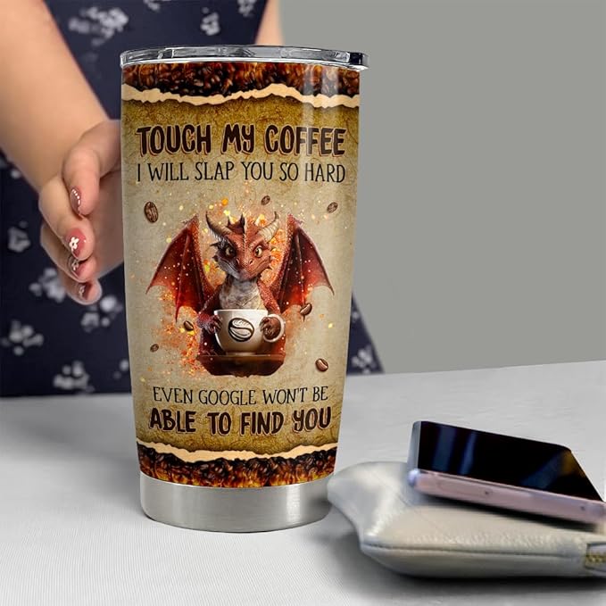 SANDJEST Funny Dragon Tumbler 20oz Stainless Steel Insulated Tumblers Coffee Travel Mug Cup Gift for Men Women Coffee Lovers Gifts for Birthday Christmas
