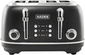 Haden Heritage 4 Slice Wide Slot Stainless Steel Toaster with Adjustable Browning Control & Non-Slip Feet, Black & Chrome