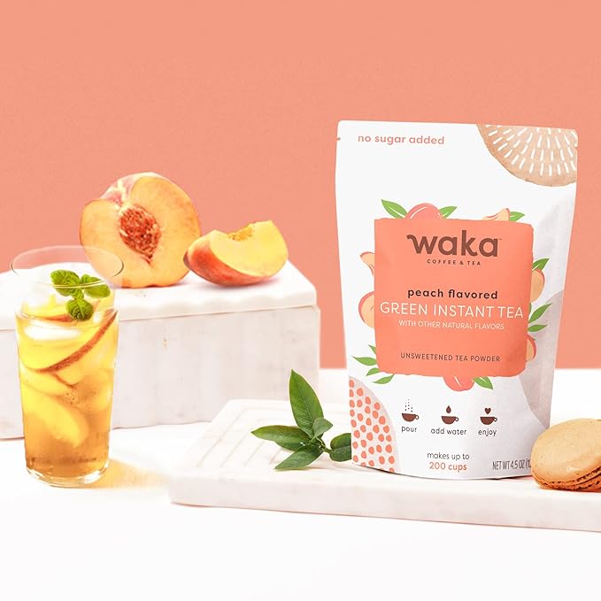 Waka Instant Tea Mix, 3 Bag Bundle - 100% Leaves, No Additives, Unsweetened Powders - Kenyan Black, Classic Green, Peach Flavored Green (4.5oz Each)