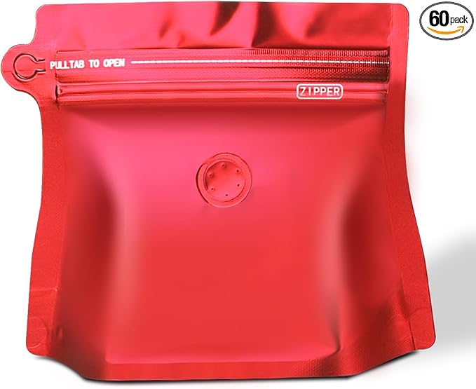 4oz 1/4 lb 60pcs Coffee Bags with Valve,Vented Coffee Bag Barrier Bag Store Bag Coffee Packaging Storage Pouches Stand-up Bags for Food Diamond Shaped Need to Use Heat Sealing Machine（Red）