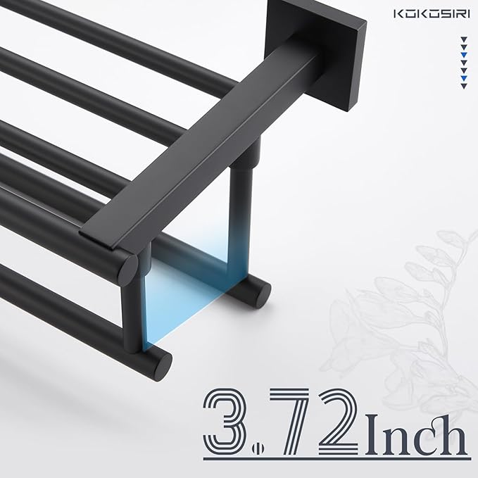 KOKOSIRI Bath Towel Rack with Double Towel Bars 16-Inch Bathroom Towel Shelves Towel Holder Wall Mounted Stainless Steel, Matte Black, B6005BK-L16