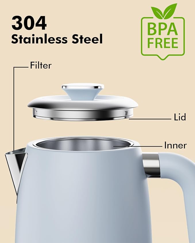 1L Small Electric Kettle - Stainless Steel, Portable Travel Mini Hot Water Boiler Heater, Auto Shut-Off, Boil-Dry Protection