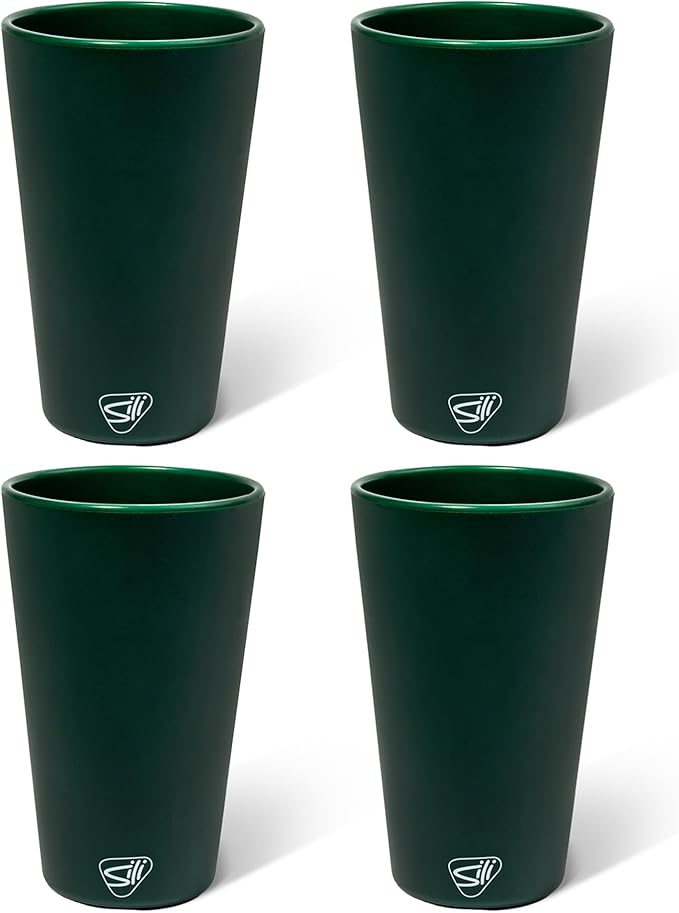 Silipint 16oz Silicone Pint Glass – Unbreakable BPA-Free Reusable Silicone Drinking Cup – Flexible Dishwasher Microwave & Freezer Safe – Stemless Glass for Water Coffee Smoothies, Pack of 4