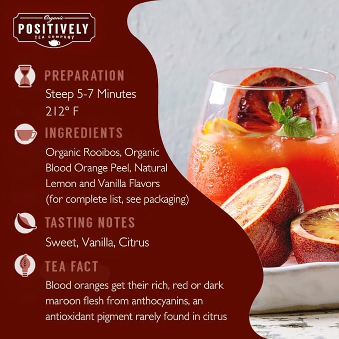Organic Positively Tea Company, Blood Orange Vanilla Rooibos Tea, Loose Leaf, 16 Ounce