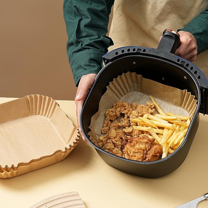 Air Fryer Liners Disposable Square. Virgin Pulp Parchment Paper for 4qt-6qt Air Fryer.Food Grade,Non-stick, Oil-proof & Heat Resistant for Baking,Microwave,Cooking & Deep Fryer Accessories (125)