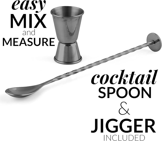 Large 24 oz Stainless Steel Cocktail Shaker Set - Mixed Drink Shaker - Martini Shaker Set with Built in Strainer, Double Sided Jigger & Combo Muddler Mixing Spoon - Pro Margarita Shaker - by Zulay