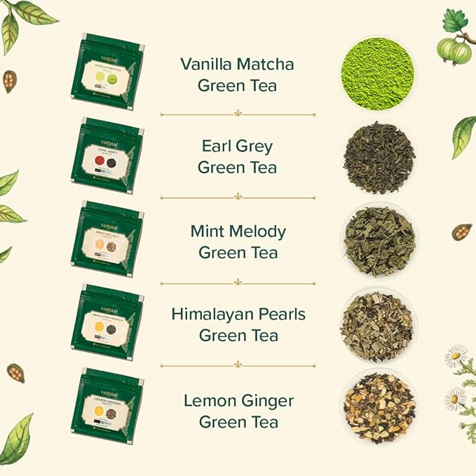 VAHDAM, Assorted Green Tea Loose Leaf Tea Gift Set (10 Flavors) Gift Ideas for Women & Men | Exotic Himalayan Green Tea Blends | Resealable Ziplock Pouch | Christmas Tea Gift Set