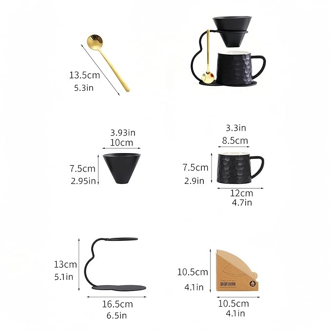 Pour Over Coffee Maker set,Ceramic Coffee Maker With V60 40 pcs Paper Filter，Metal Stand 9oz 270ml mug Pour Over Coffee Dripper blue