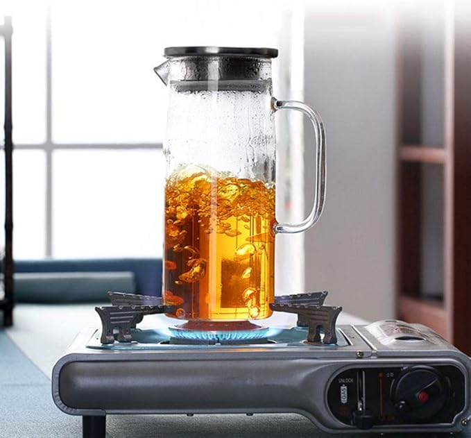 Hwagui - Heat Resistant Glass Pitcher with Stainless Steel Lid, Water Carafe with Handle, Good Beverage Pitcher for Homemade Juice and Iced Tea, 1000ml/34oz