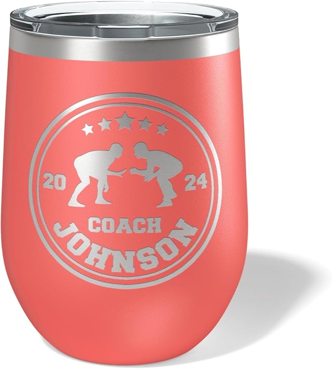 Wrestling Coach gifts, Tumbler, Coach tumbler, Wrestling gifts, Coach Beer glass, Coach gift, Wrestling Coach, Coach gifts, Wrestling Coach (Wrestling Circle, Coral, 12oz Wine Tumbler)