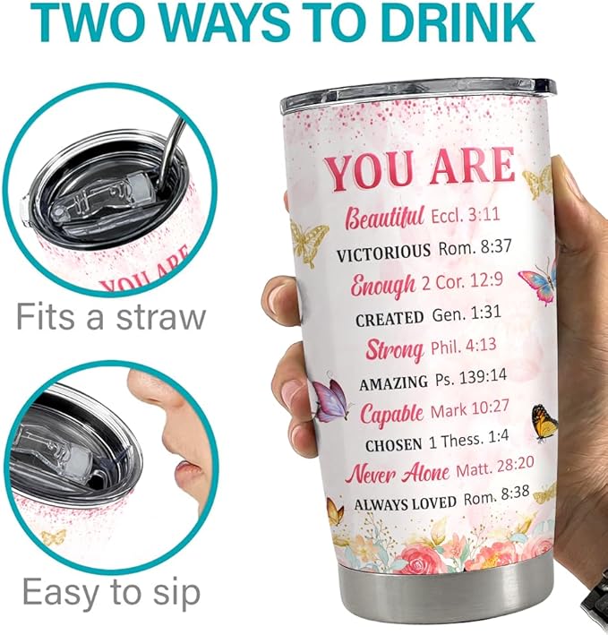 SANDJEST Inspirational Gifts for Women Tumbler 20oz Christian Gift Stainless Steel Insulated Coffee Travel Cup Mug Motivational Gift for Women Birthday Christmas