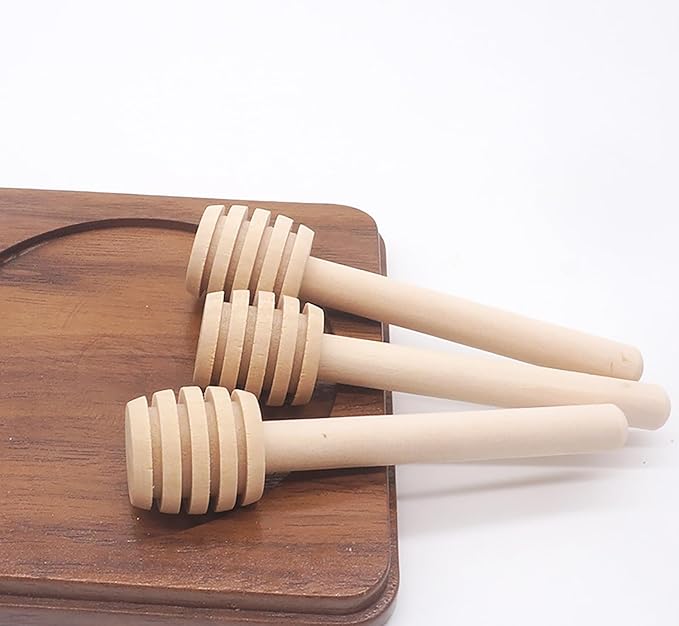 20pcs 3 inch Wooden Honey Mixing Stirrer Dipper Stick Collecting Dispensing Drizzling Honey Spoon Dipper Jam Portable Wedding Party Gift (20, 3Inch)